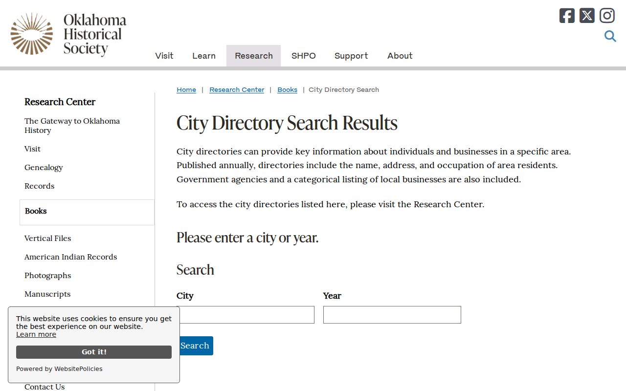 Bartlesville city directory City and Year search form at the Oklahoma Historical Society