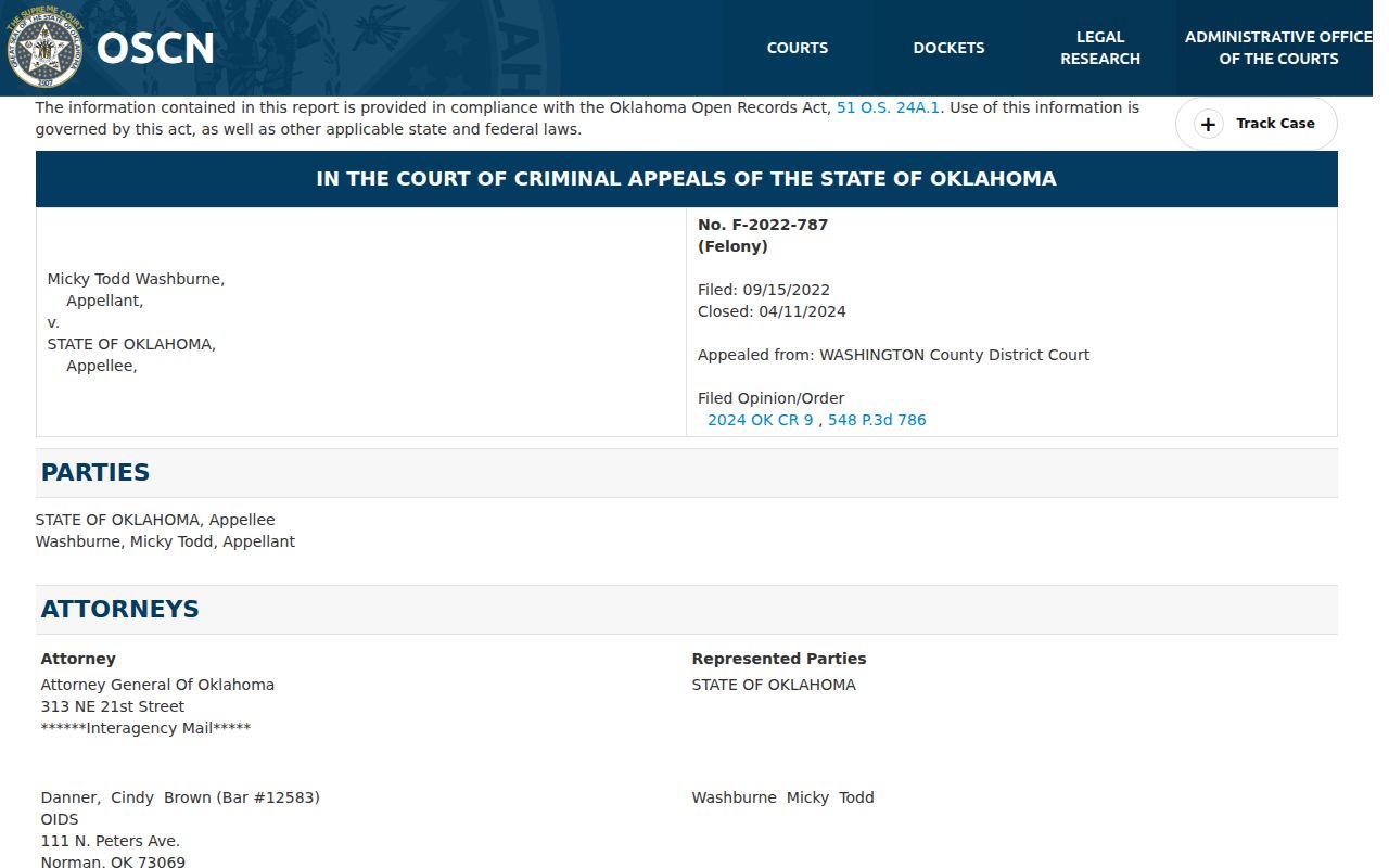 Bartlesville resident lookup sample OSCN docket fields