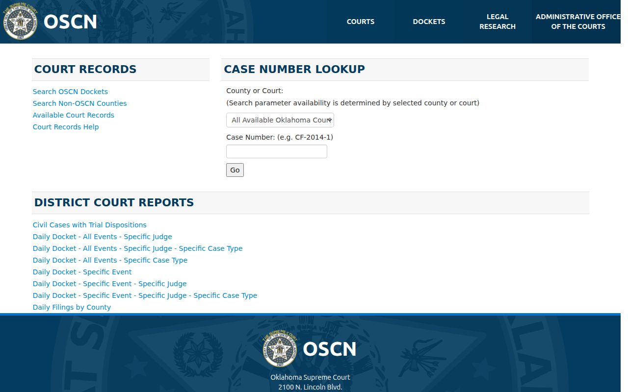 Bartlesville residents directory OSCN docket search interface