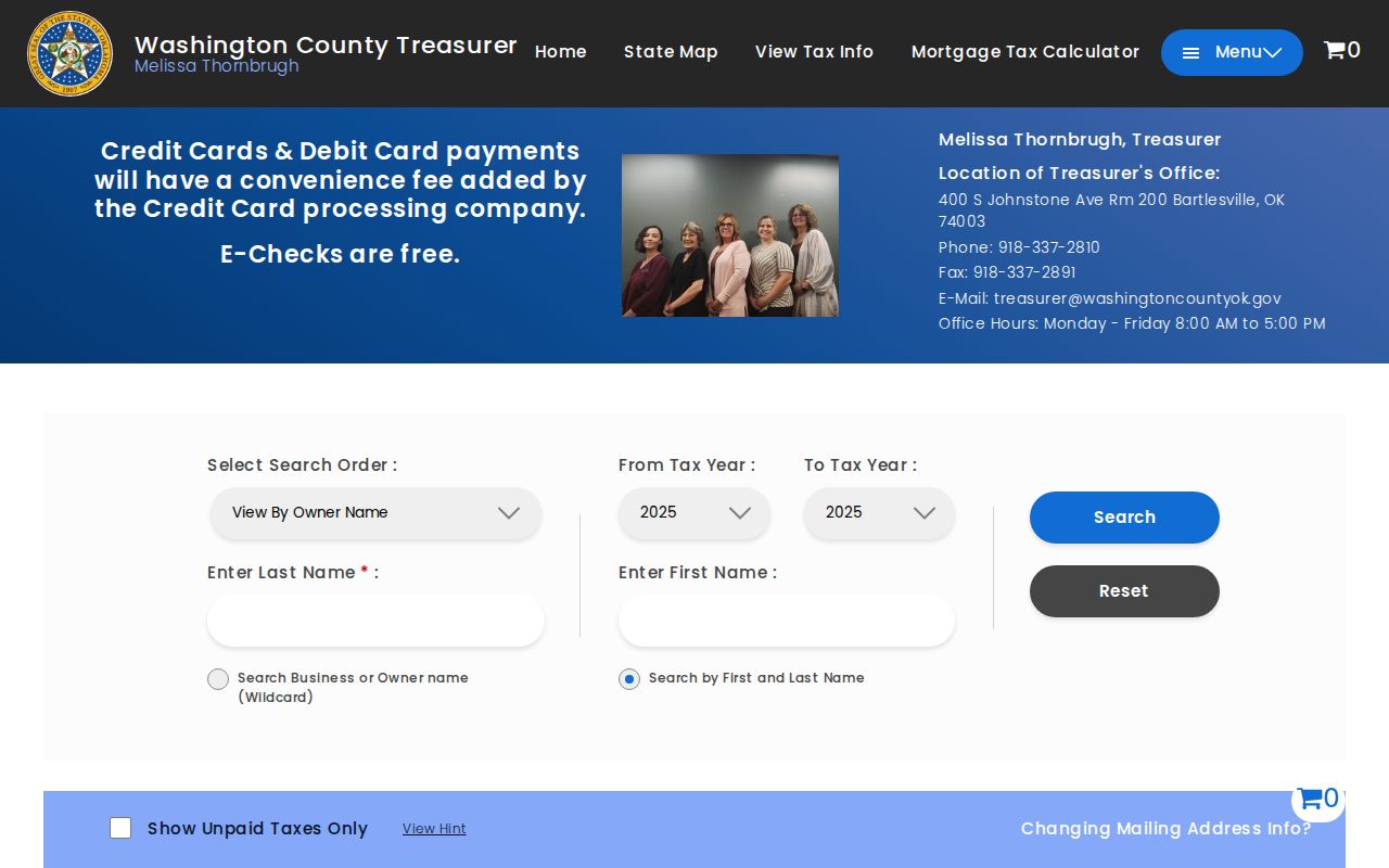 Bartlesville residents directory Washington County tax roll search fields