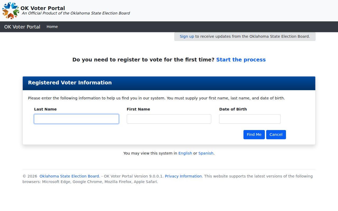 Bartlesville residents directory Oklahoma Voter Portal required fields